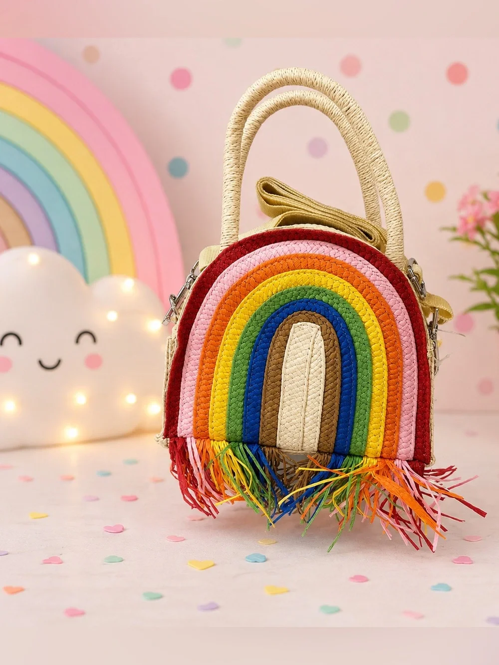 NWOT Rainbow Straw Crossbody Bag for Kids – Multicolor